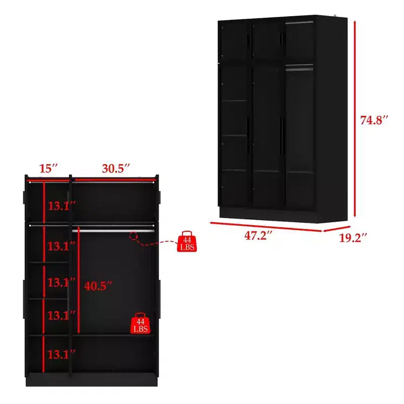 Hitow Armoire Modern Style Closet Glass Cabinet Doors Built-In Adjustable Lighting