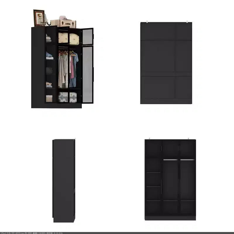 Hitow Armoire Modern Style Closet Glass Cabinet Doors Built-In Adjustable Lighting