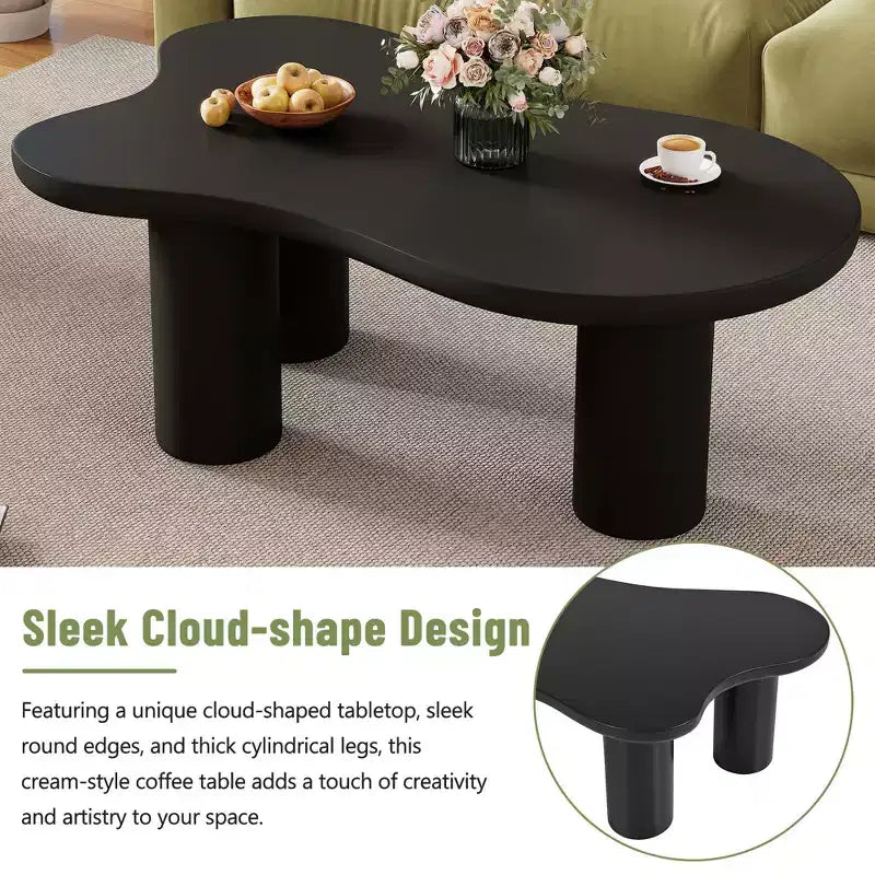 Cloud Coffee Table Thick Tabletop Sturdy Legs Sleek Black 44x25.9