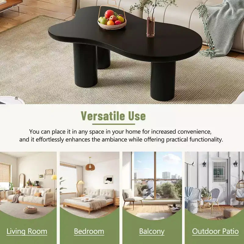 Cloud Coffee Table Thick Tabletop Sturdy Legs Sleek Black 44x25.9
