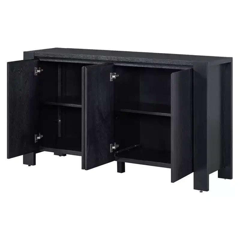 Whisen Buffet Cabinet with Storage, 4-Door Retro Wood Sideboard with Distressed Finish and Adjustable Shelves