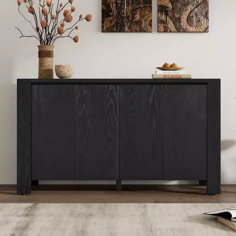 Whisen Buffet Cabinet with Storage, 4-Door Retro Wood Sideboard with Distressed Finish and Adjustable Shelves