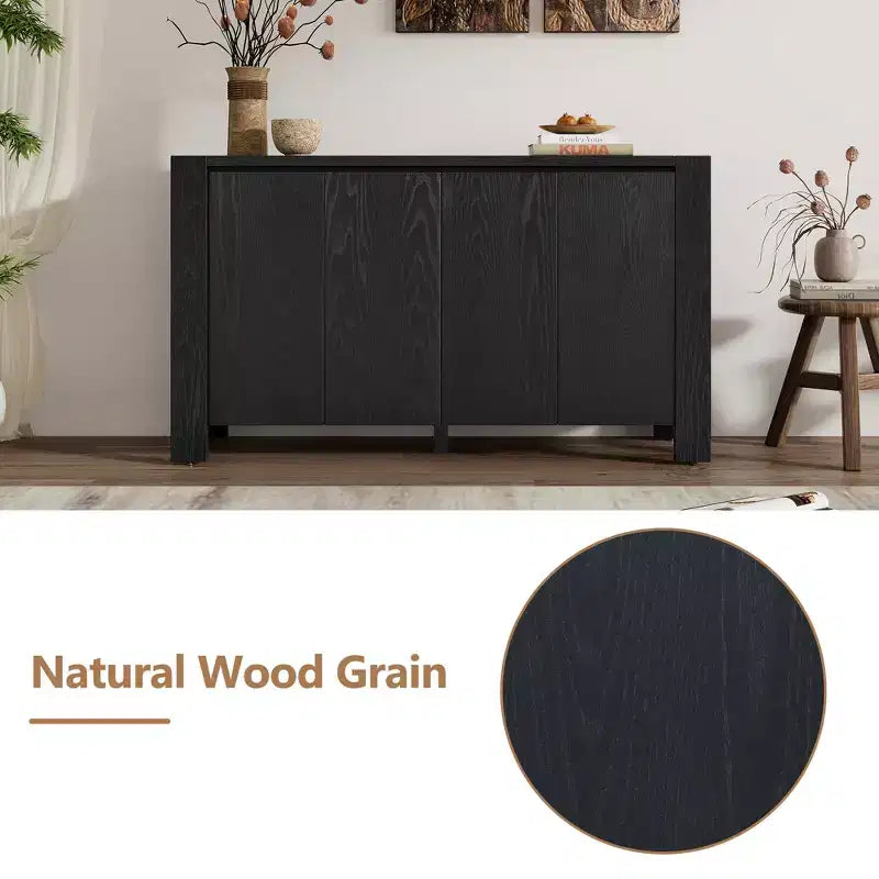 Whisen Buffet Cabinet with Storage, 4-Door Retro Wood Sideboard with Distressed Finish and Adjustable Shelves