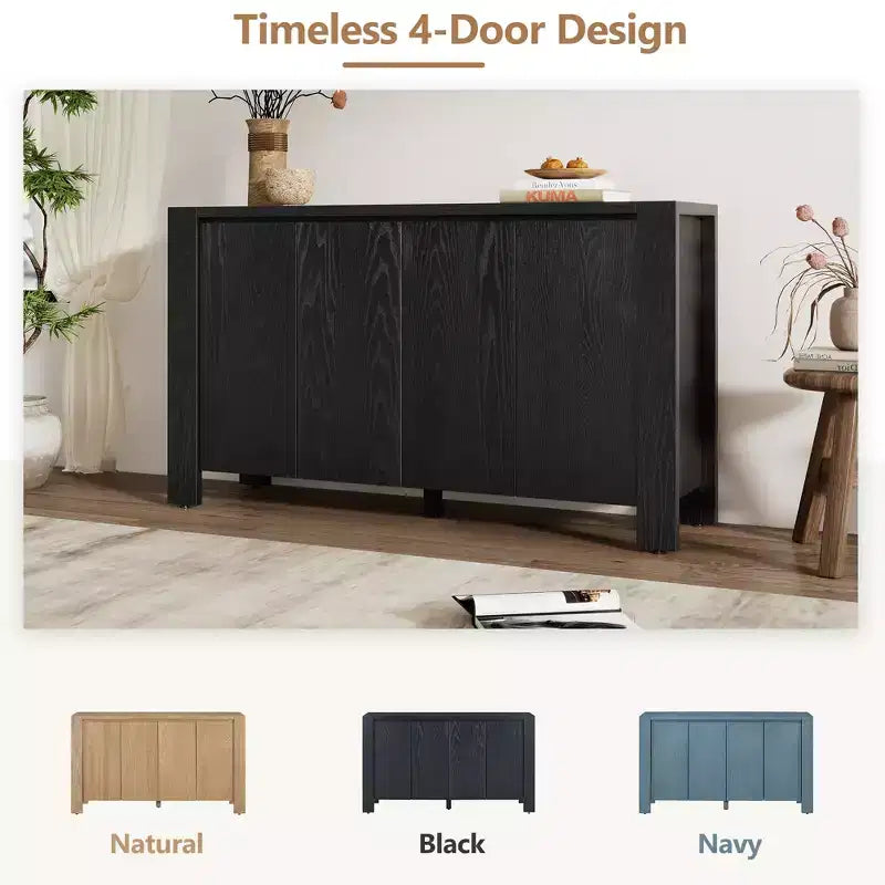 Whisen Buffet Cabinet with Storage, 4-Door Retro Wood Sideboard with Distressed Finish and Adjustable Shelves