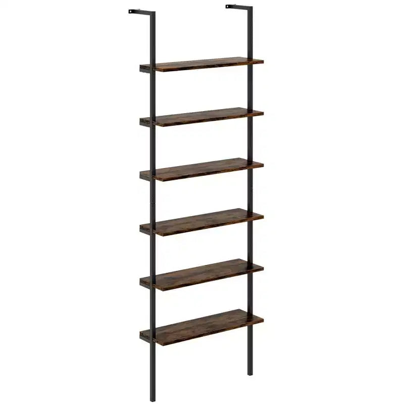 Costway 6-tier Ladder Shelf 72 Inches Industrial Wall Mounted Bookshelf Brown/Oak