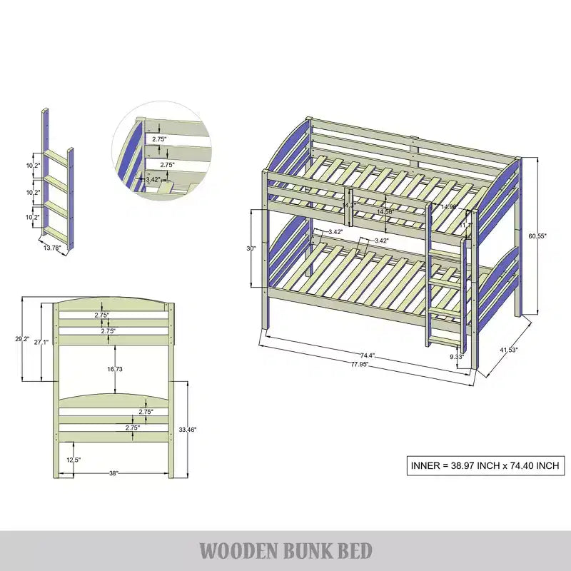 ChaletPosh Twin Over Twin Size Wooden Bunk Bed