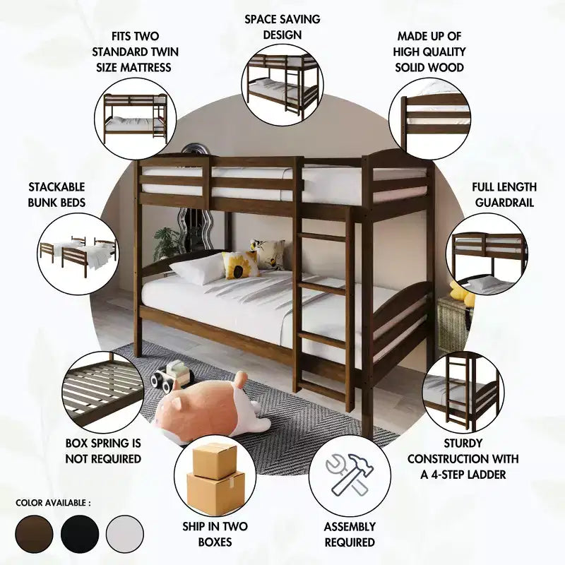 ChaletPosh Twin Over Twin Size Wooden Bunk Bed