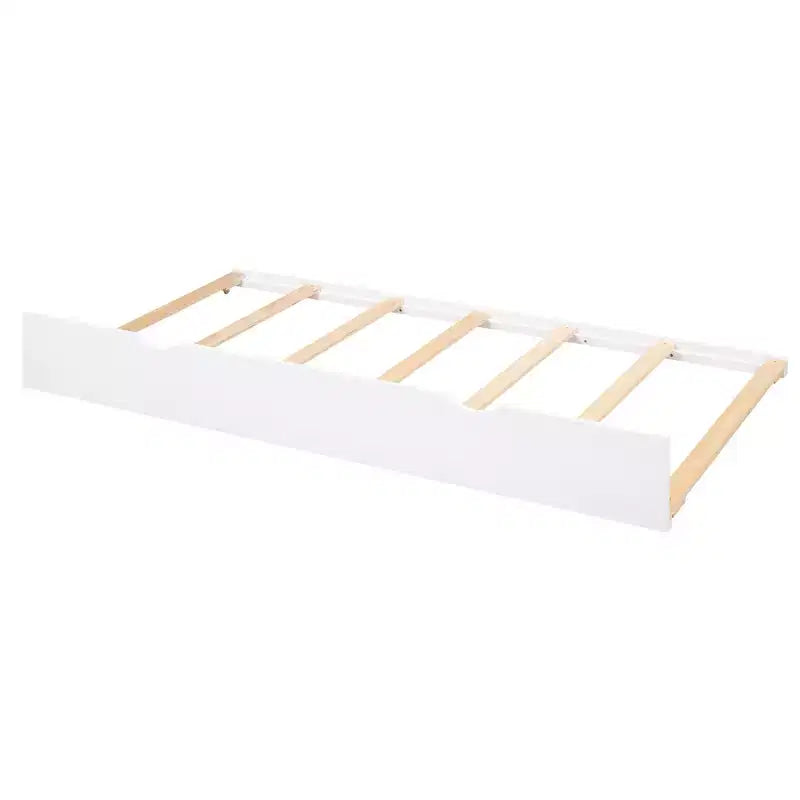 Full Size Platform Bed Frame with Storage Headboard, Charging Station, Trundle, 2 Drawers and Pull Out Shelves, White/Espresso-ModernLuxe