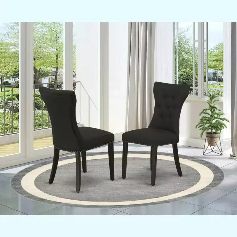 HomeStock Gallatin Parsons Dining Chairs Black Linen Fabric Set of 2
