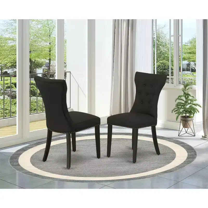 HomeStock Gallatin Parsons Dining Chairs Black Linen Fabric Set of 2
