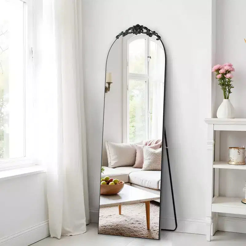 Elegant Right Angle Mirror: 66.3x22.62, Vintage Carved, Black, Full Length