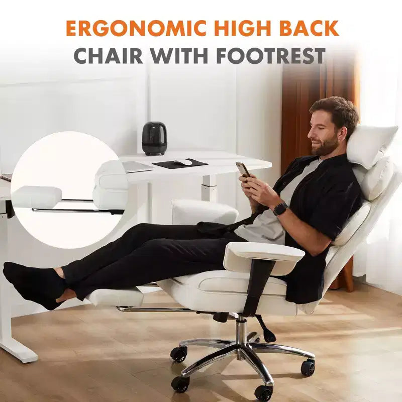 Ergonomic Reclining Desk Chair: PU Leather, Height Adjustable