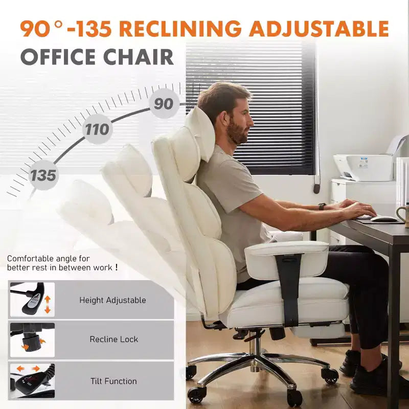 Ergonomic Reclining Desk Chair: PU Leather, Height Adjustable