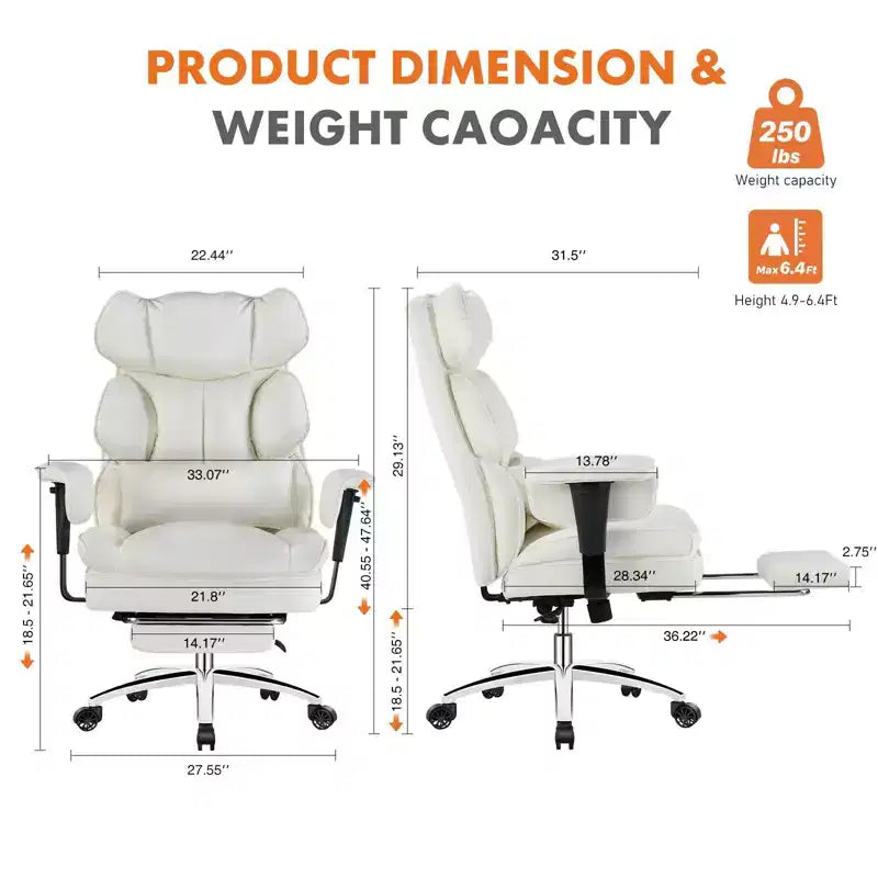 Ergonomic Reclining Desk Chair: PU Leather, Height Adjustable