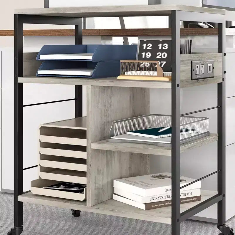 Large Printer Stand, Moveable Printer Table with Storage Shelf, 4 Tier Rolling Printer Stand with Wheels for Home Office