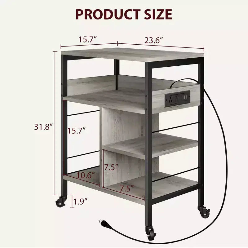 Large Printer Stand, Moveable Printer Table with Storage Shelf, 4 Tier Rolling Printer Stand with Wheels for Home Office