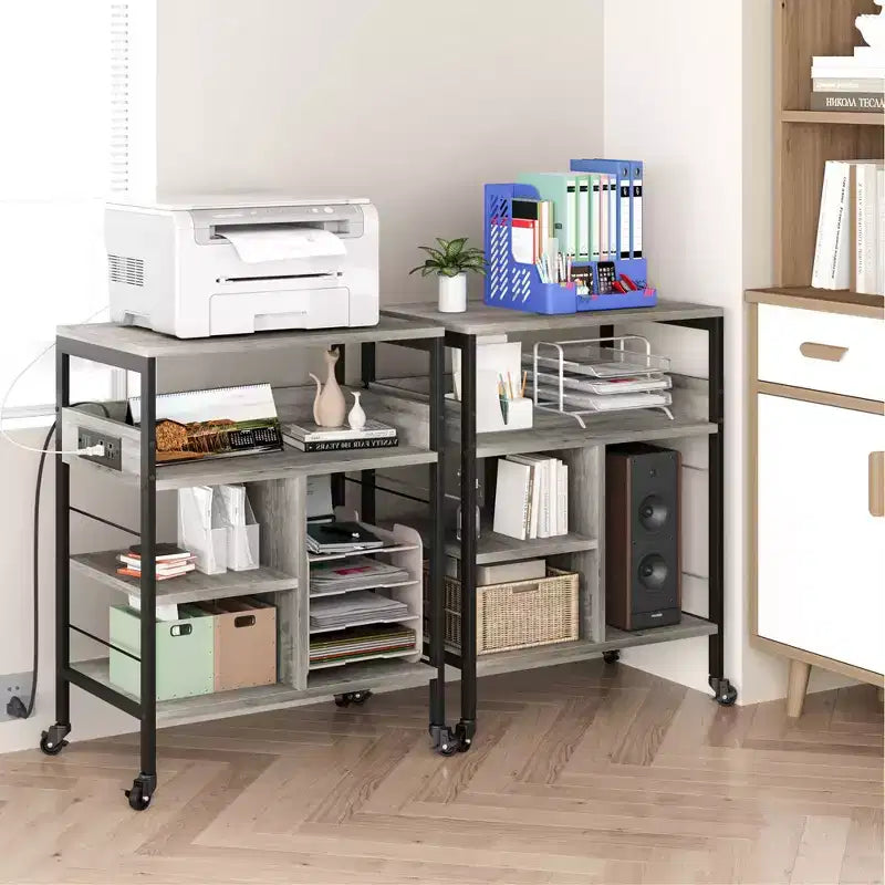 Large Printer Stand, Moveable Printer Table with Storage Shelf, 4 Tier Rolling Printer Stand with Wheels for Home Office