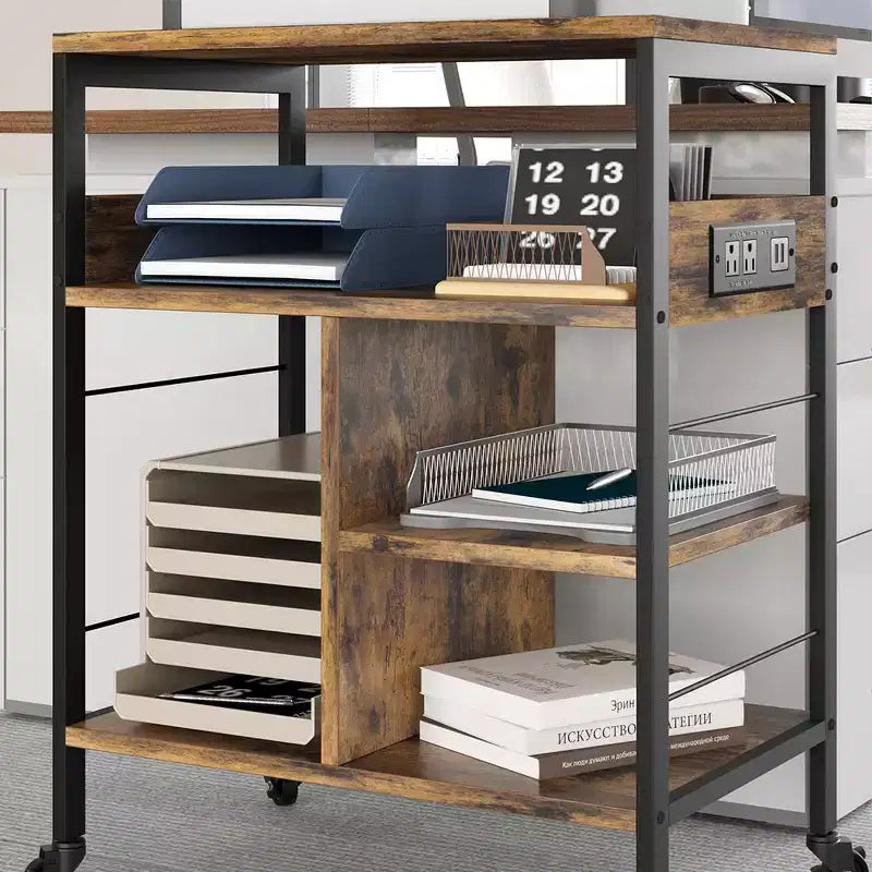 Large Printer Stand, Moveable Printer Table with Storage Shelf, 4 Tier Rolling Printer Stand with Wheels for Home Office