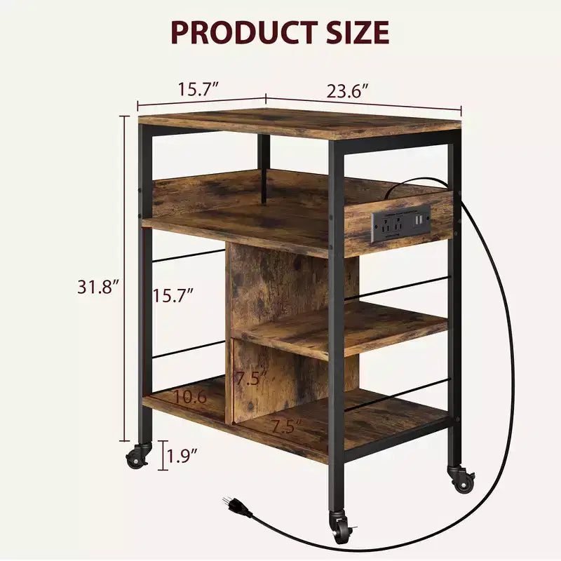 Large Printer Stand, Moveable Printer Table with Storage Shelf, 4 Tier Rolling Printer Stand with Wheels for Home Office