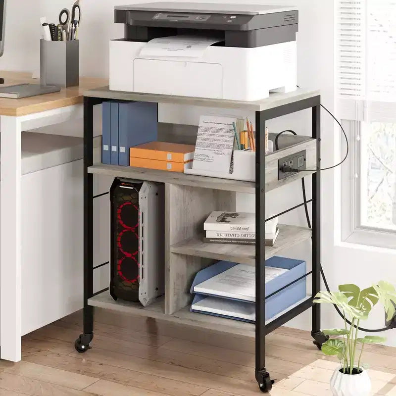 Large Printer Stand, Moveable Printer Table with Storage Shelf, 4 Tier Rolling Printer Stand with Wheels for Home Office