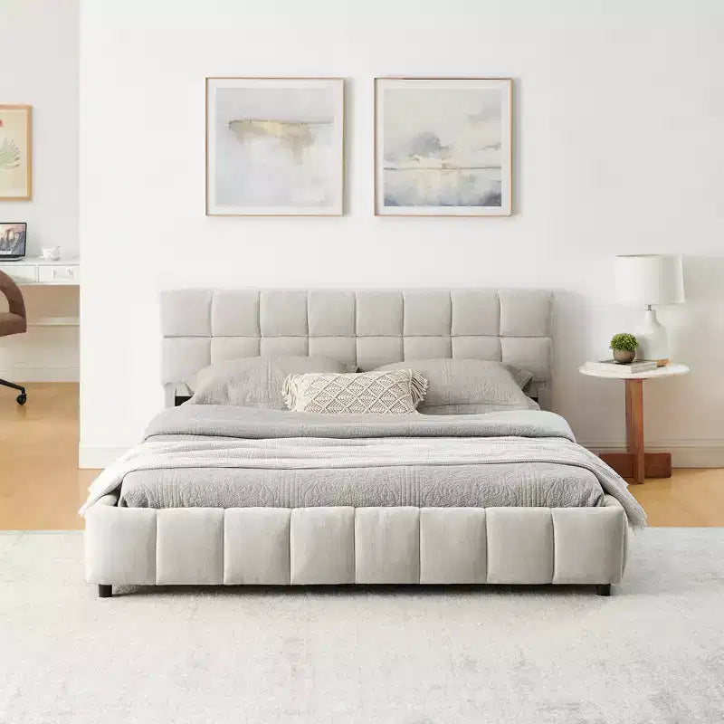 GDFStudio Abbott Queen Size Tufted Chenille Upholstered Bed with Drawer and Headboard