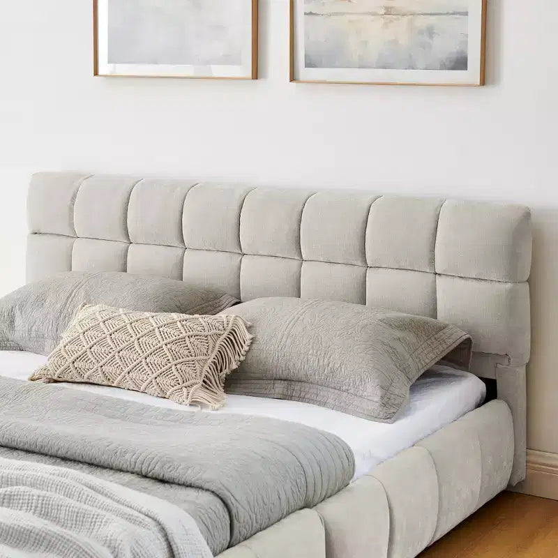GDFStudio Abbott Queen Size Tufted Chenille Upholstered Bed with Drawer and Headboard