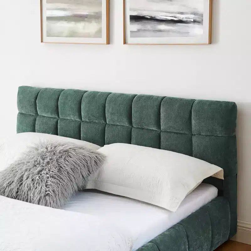 GDFStudio Abbott Queen Size Tufted Chenille Upholstered Bed with Drawer and Headboard