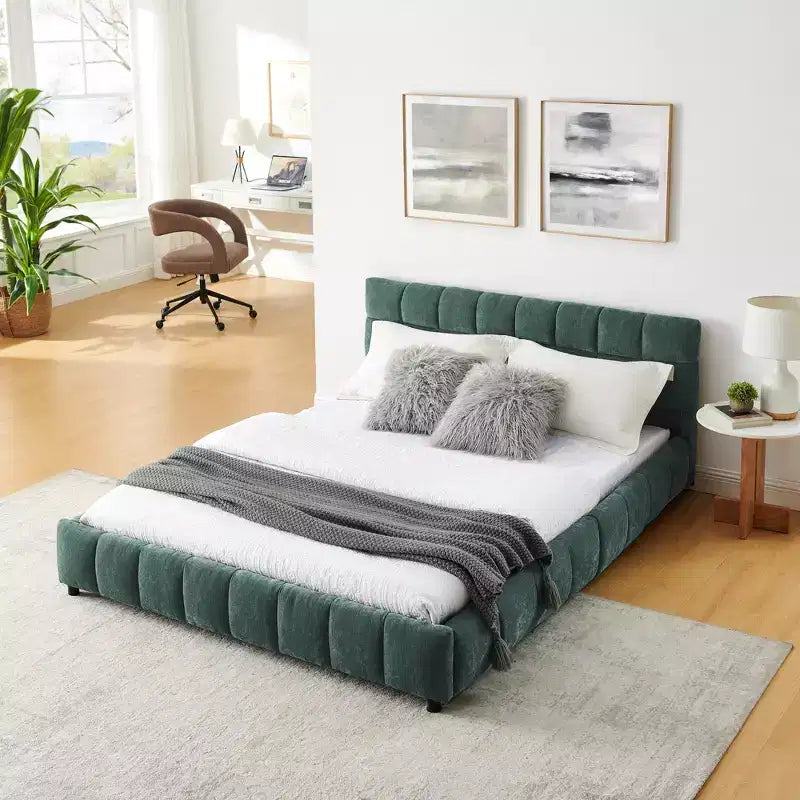 GDFStudio Abbott Queen Size Tufted Chenille Upholstered Bed with Drawer and Headboard