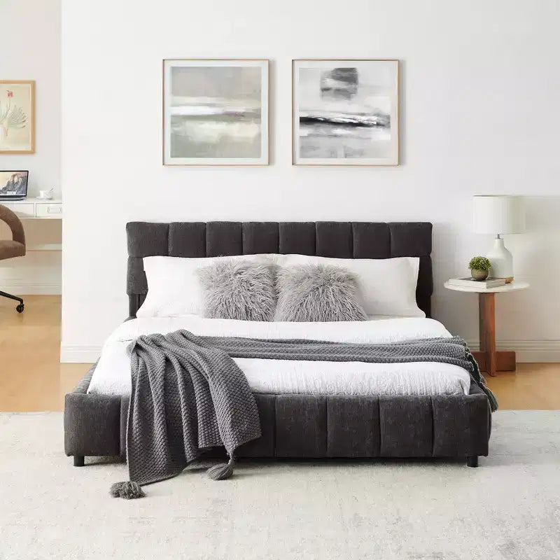 GDFStudio Abbott Queen Size Tufted Chenille Upholstered Bed with Drawer and Headboard