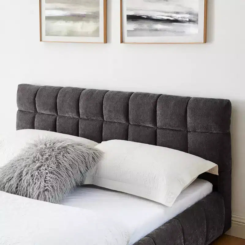 GDFStudio Abbott Queen Size Tufted Chenille Upholstered Bed with Drawer and Headboard