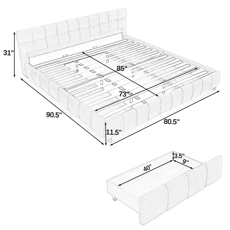 GDFStudio Abbott Queen Size Tufted Chenille Upholstered Bed with Drawer and Headboard