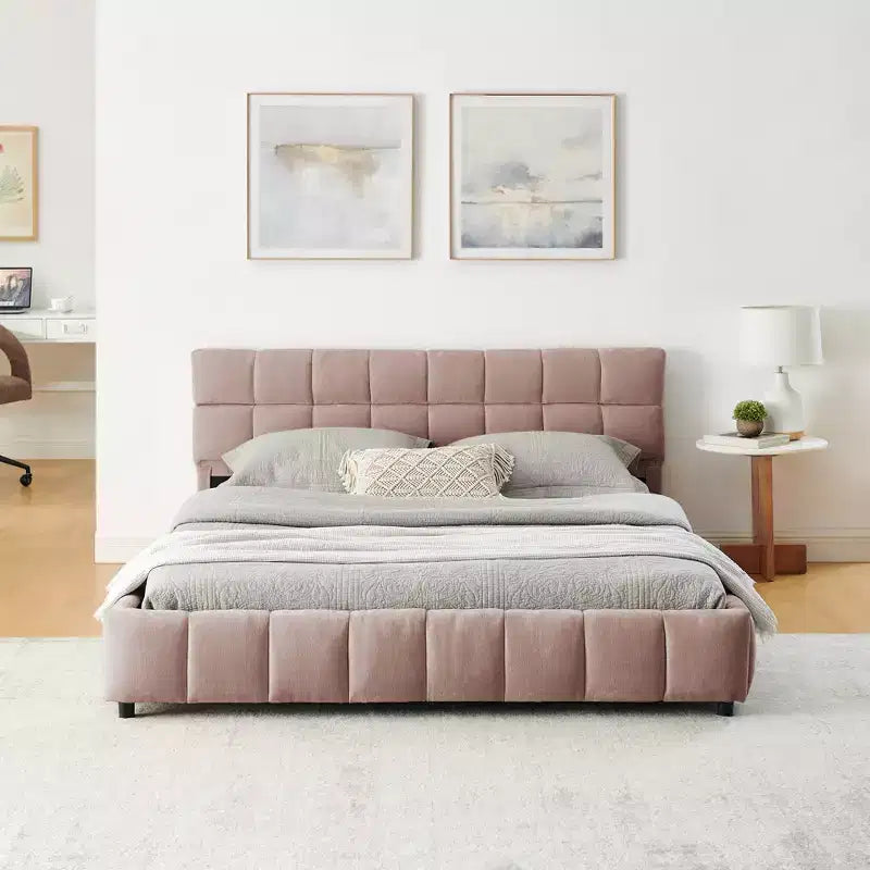 GDFStudio Abbott Queen Size Tufted Chenille Upholstered Bed with Drawer and Headboard