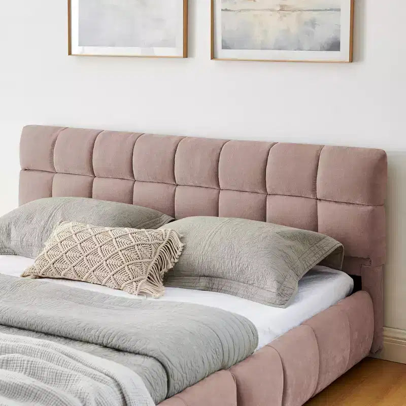 GDFStudio Abbott Queen Size Tufted Chenille Upholstered Bed with Drawer and Headboard