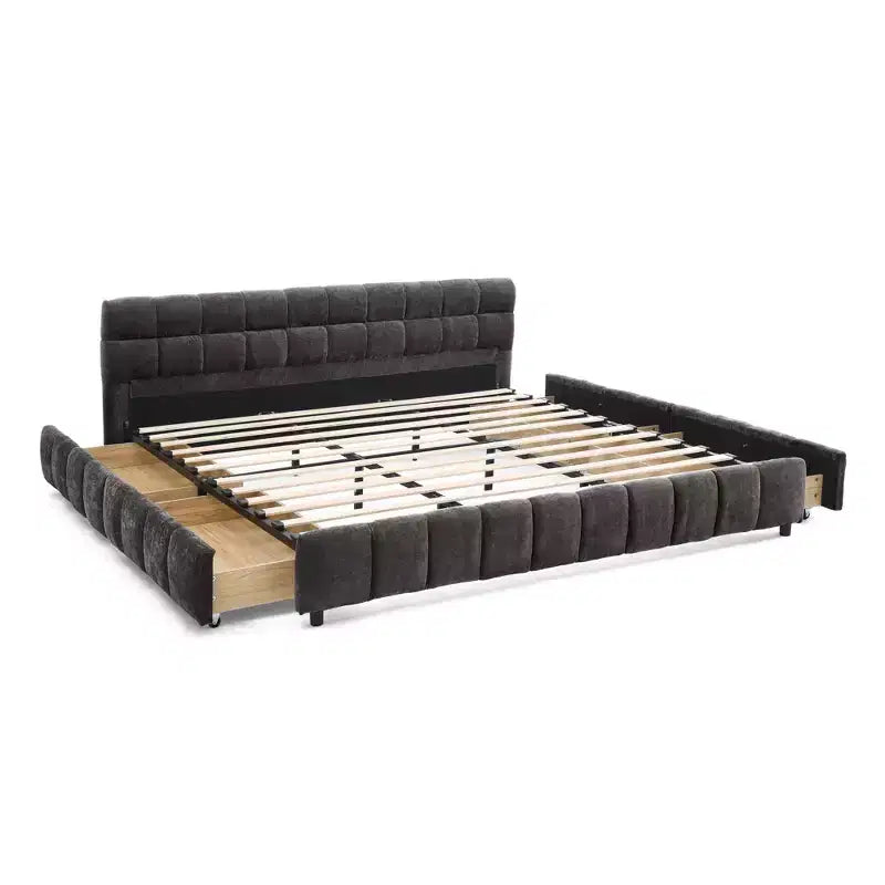 GDFStudio Abbott Queen Size Tufted Chenille Upholstered Bed with Drawer and Headboard