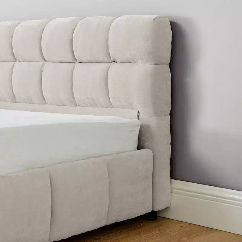 GDFStudio Abbott Queen Size Tufted Chenille Upholstered Bed with Drawer and Headboard