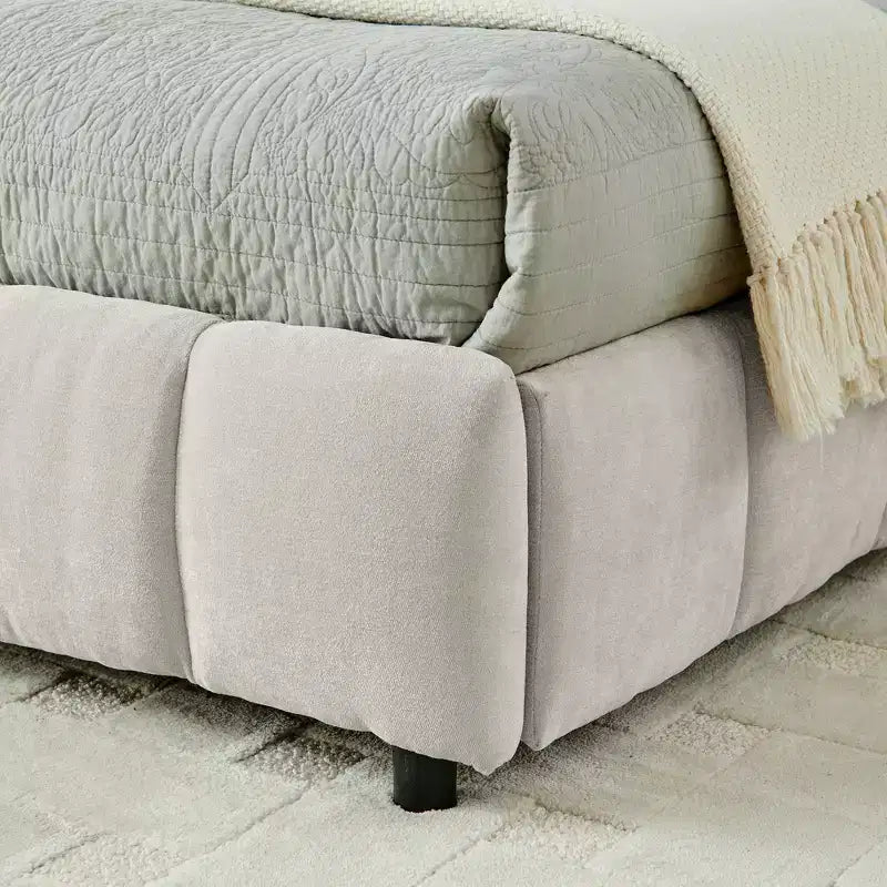 GDFStudio Abbott Queen Size Tufted Chenille Upholstered Bed with Drawer and Headboard