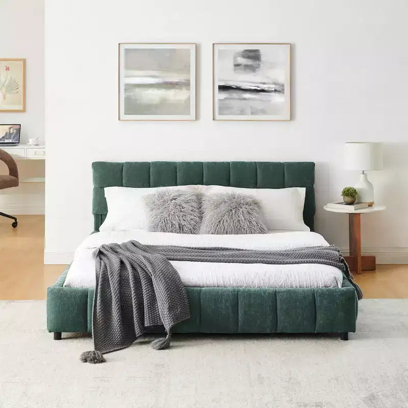 GDFStudio Abbott Queen Size Tufted Chenille Upholstered Bed with Drawer and Headboard