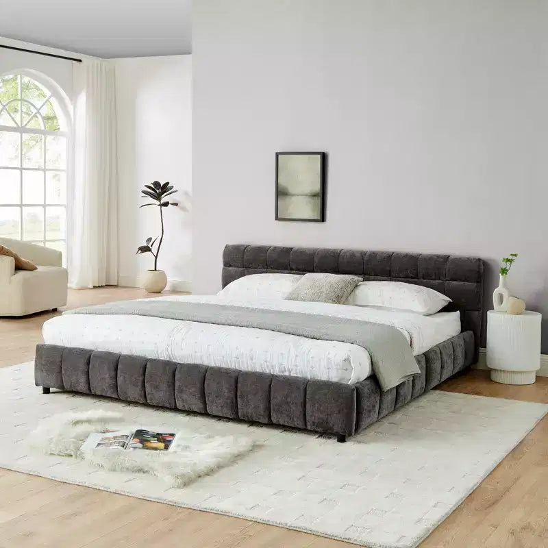 GDFStudio Abbott Queen Size Tufted Chenille Upholstered Bed with Drawer and Headboard