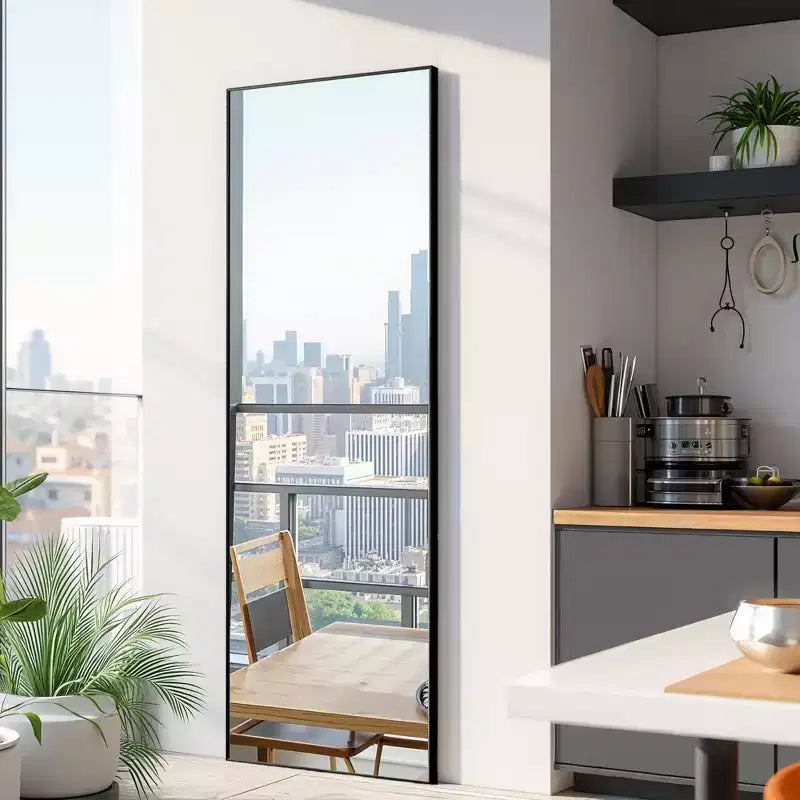 Aluminum Alloy Thin Edged Rectangular Black Full-Length Mirror, 64.2 x 21.3 x 0.6 (With Bracket)