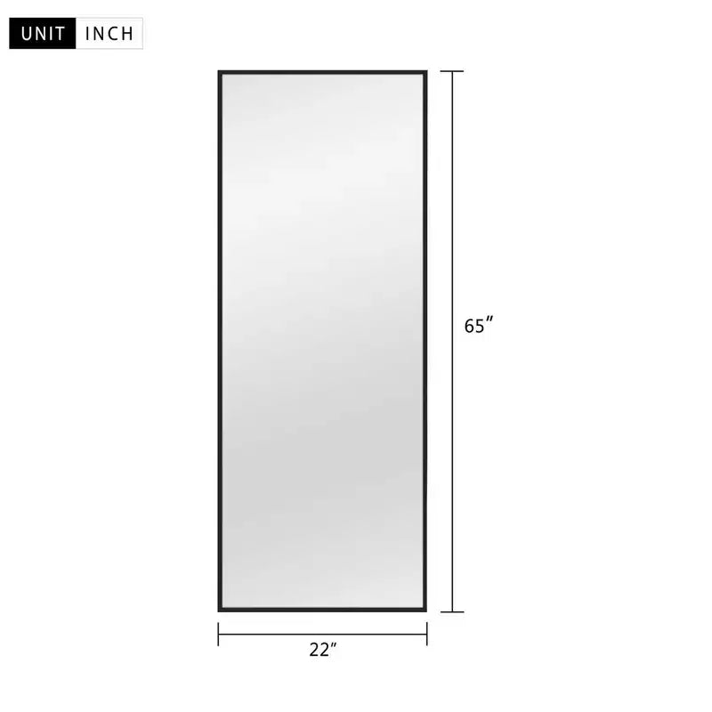 Aluminum Alloy Thin Edged Rectangular Black Full-Length Mirror, 64.2 x 21.3 x 0.6 (With Bracket)