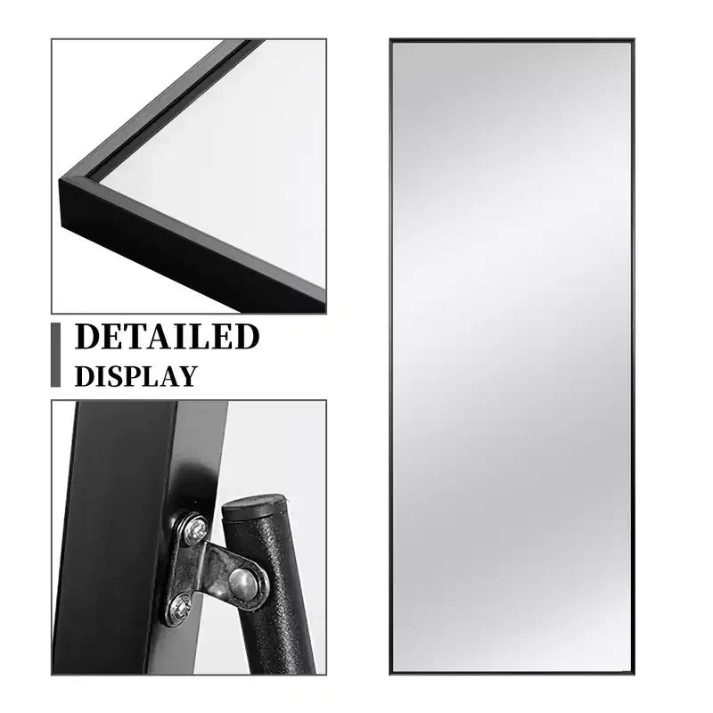 Aluminum Alloy Thin Edged Rectangular Black Full-Length Mirror, 64.2 x 21.3 x 0.6 (With Bracket)