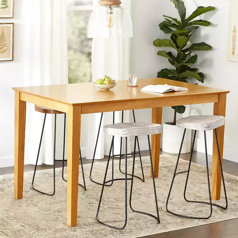 HomeStock Capri Bar Height Rectangle Dining Table Oak Finish