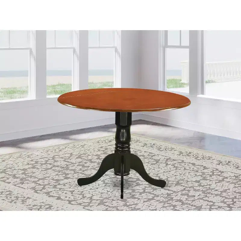 HomeStock Dining Table Made of Rubber Wood with Two 9 Inch Drop Leaves