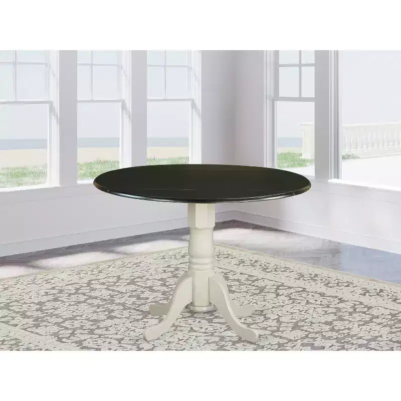 HomeStock Dining Table Made of Rubber Wood with Two 9 Inch Drop Leaves