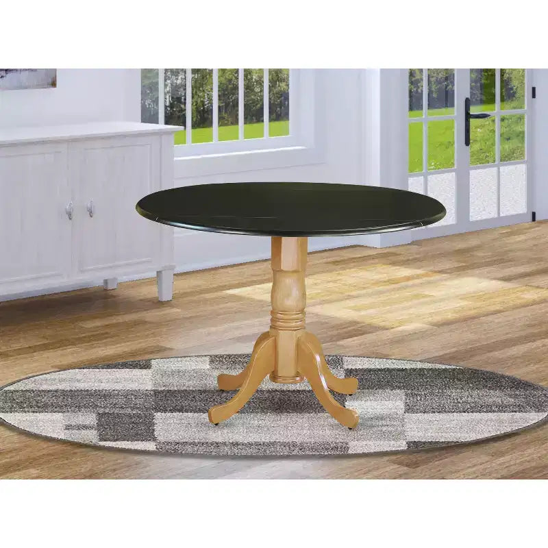 HomeStock Dining Table Made of Rubber Wood with Two 9 Inch Drop Leaves