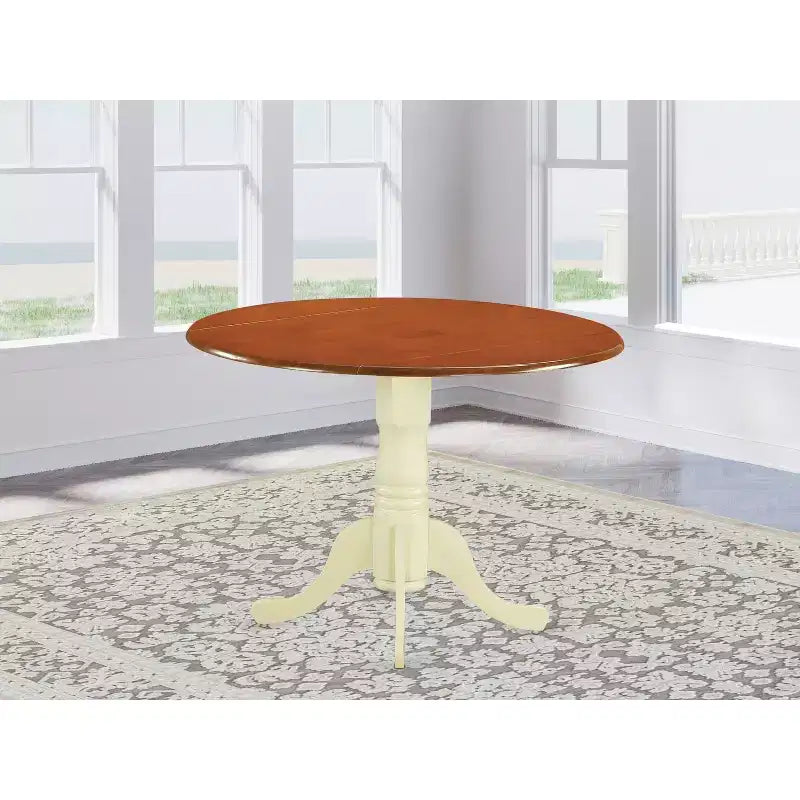 HomeStock Dining Table Made of Rubber Wood with Two 9 Inch Drop Leaves