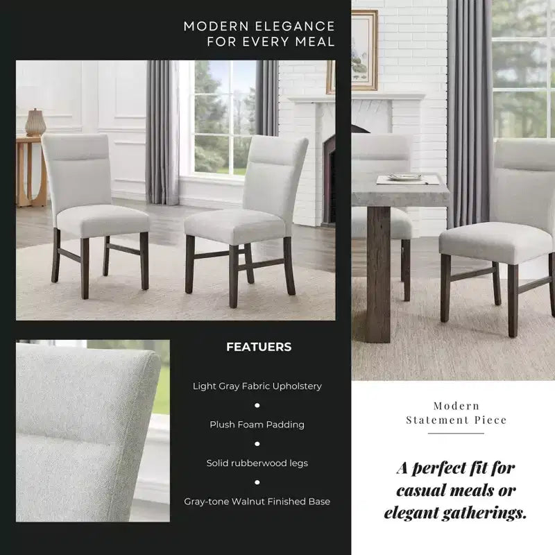 Roundhill Furniture Sorlen Modern Gray Upholstered Dining Chairs, Set of 2