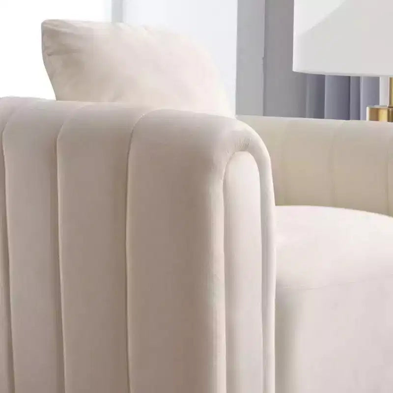 White Soft Velvet Arm Chair with Swivel Barrel Accent Chair with Pillow