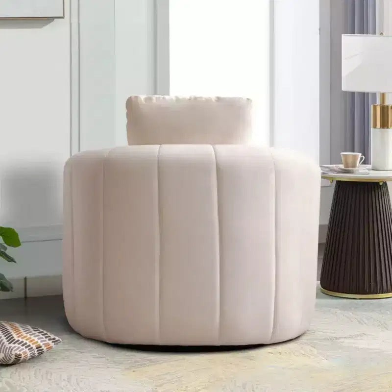 White Soft Velvet Arm Chair with Swivel Barrel Accent Chair with Pillow