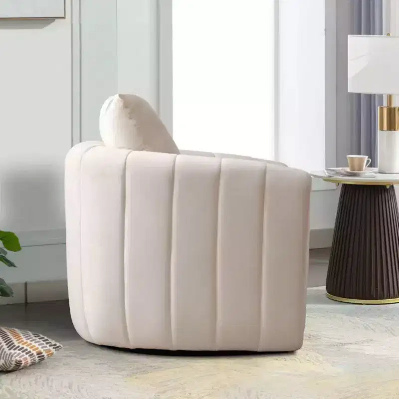 White Soft Velvet Arm Chair with Swivel Barrel Accent Chair with Pillow